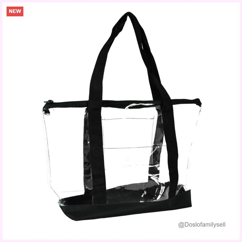 Clear PVC Tote Shoulder Bag with Zippered Compartments for Work Shopping